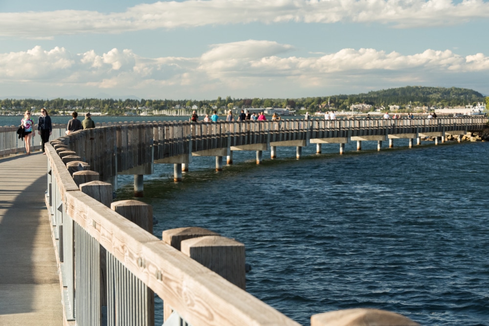 Things to do in Bellingham, photo of a foot bridge on the waterfront in downtown Bellingham