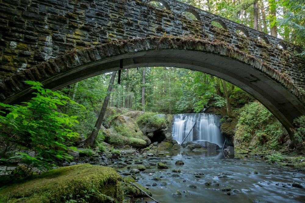 Things to do in Bellingham, photo of a stone bridge at Whatcom Falls State Park 